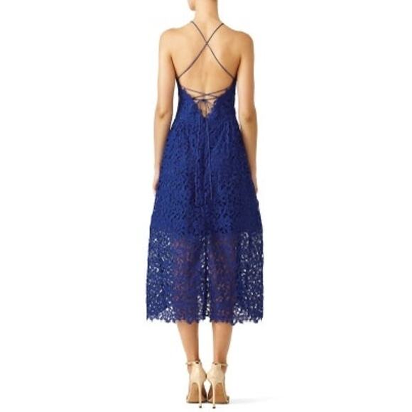 SLATE & WILLOW Cobalt Blue Lace Sleeveless Partially Lined Midi Dress Size 4 - Picture 2 of 12